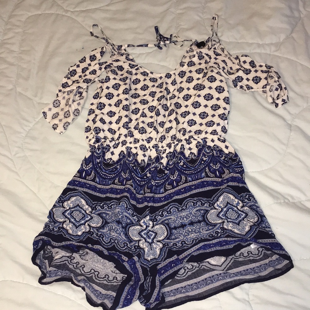 Super cute blue and white Romper!